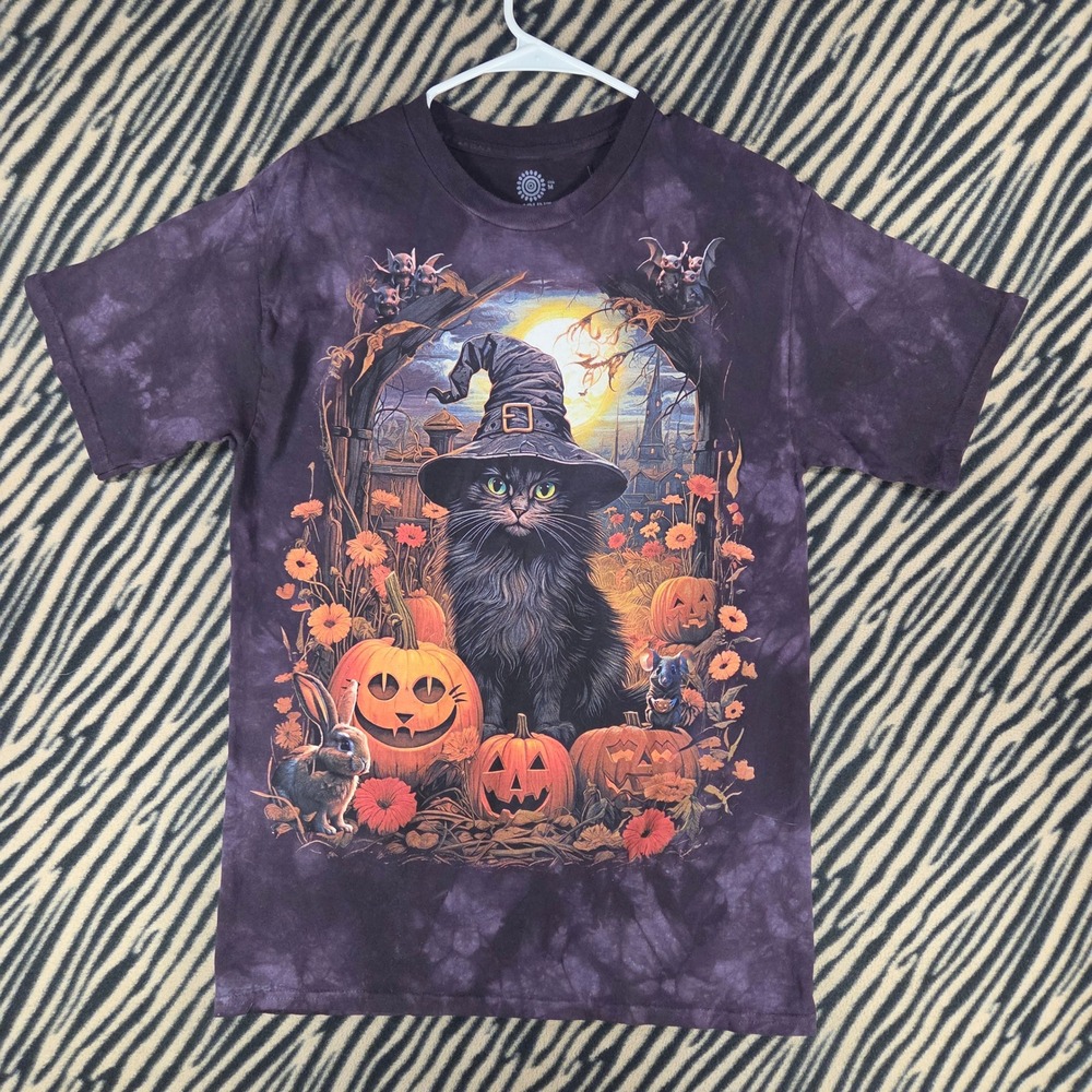 The Mountain Witch Cat Halloween Tie Dye Shirt Unisex Mens Medium Graphic Tee